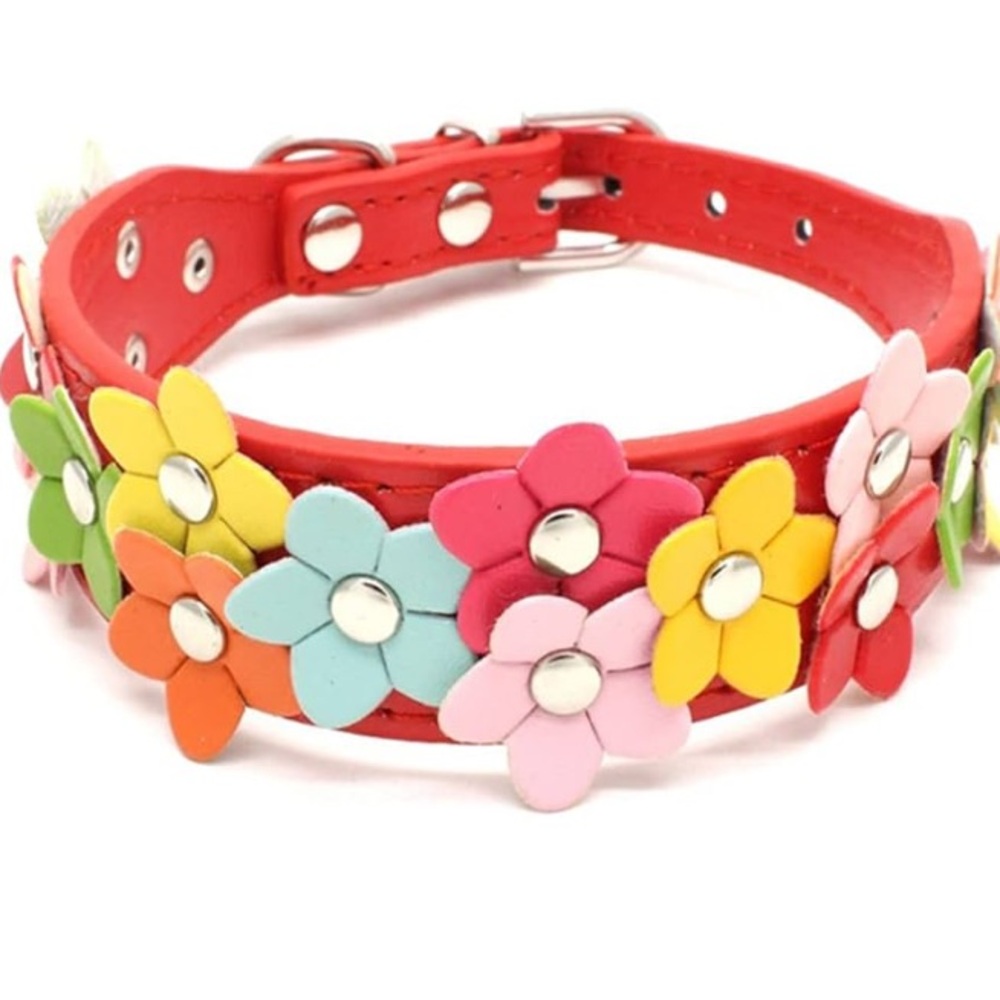 Flower Dog Collar Colorful Adjustable Puppy Cat Dog Pink SZ SM 11”-15” Length